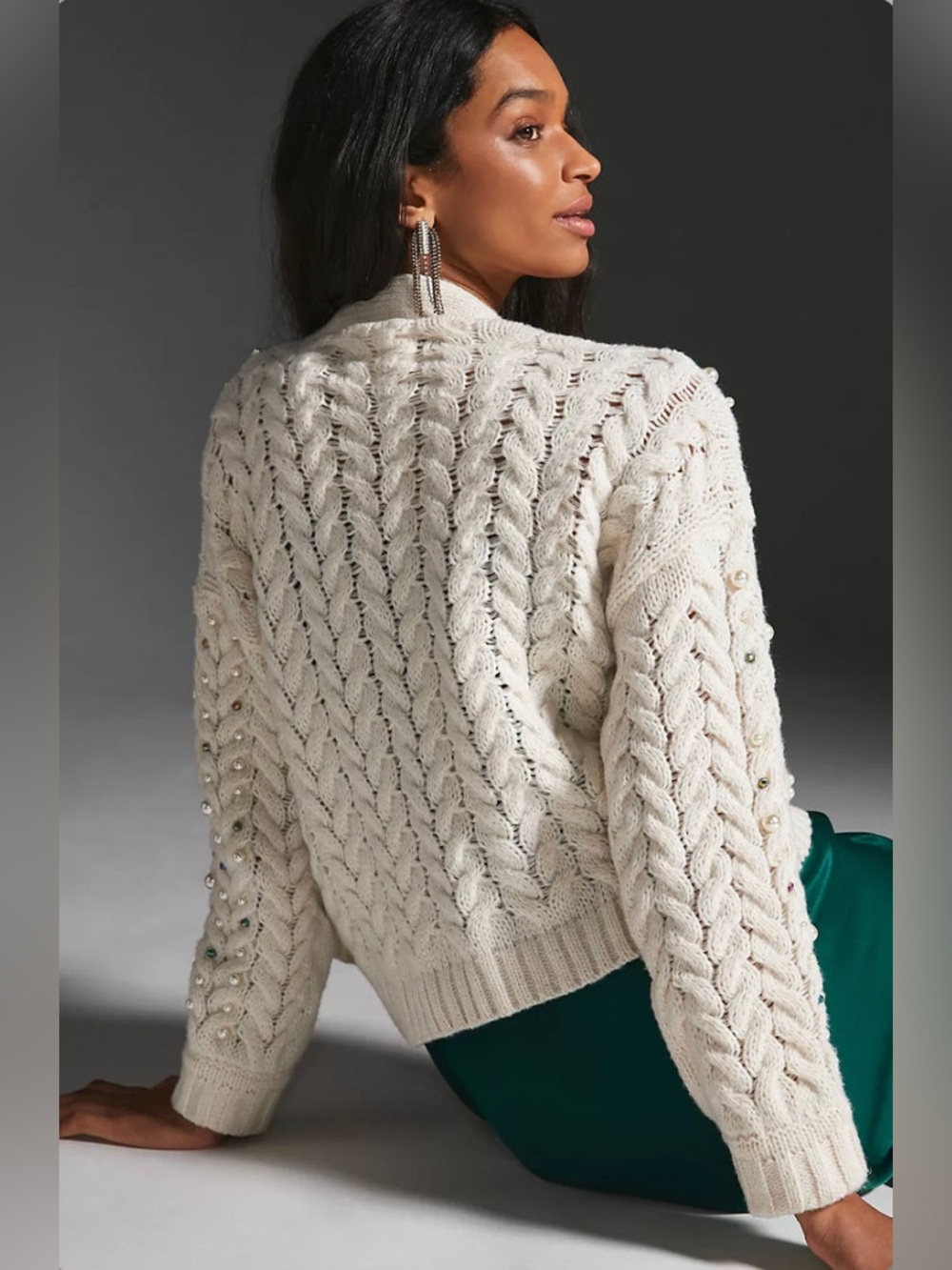 Anthropologie Embellished Cable-Knit Cardigan Sweater - Picture 12 of 13
